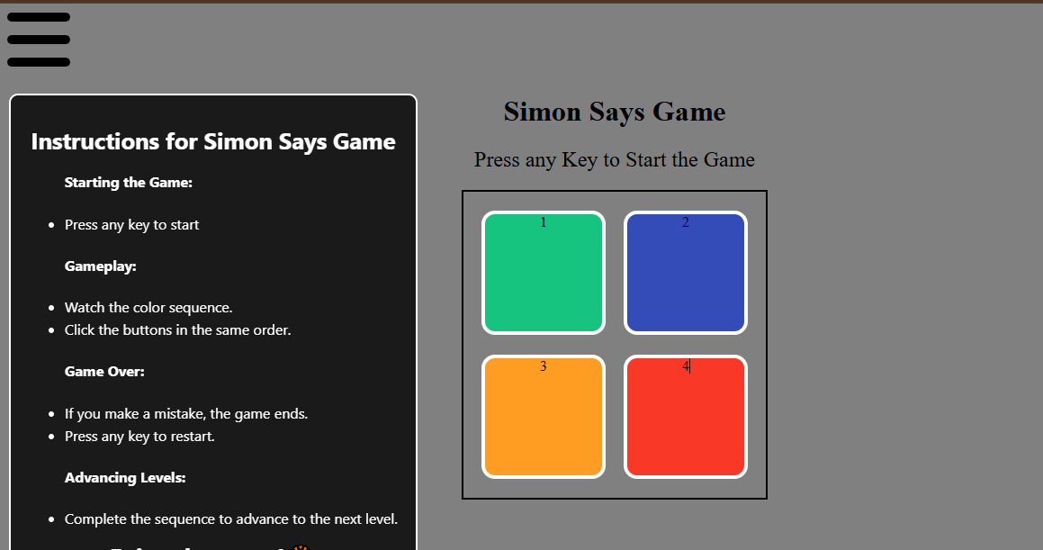 Simon Says Game User Interface